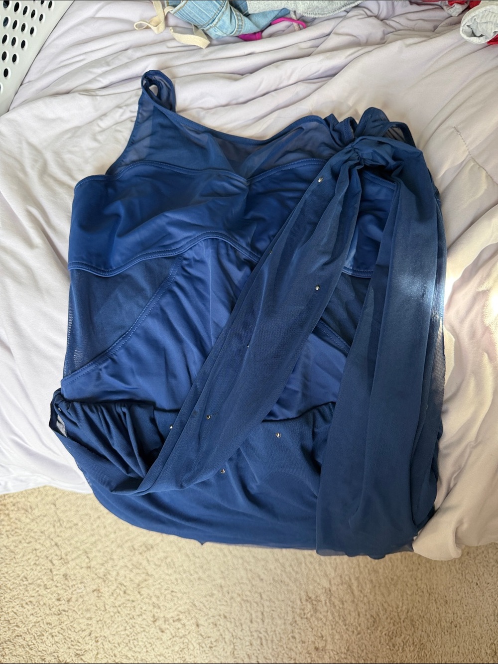 Navy Blue One-Shoulder Dance Costume With Leotard